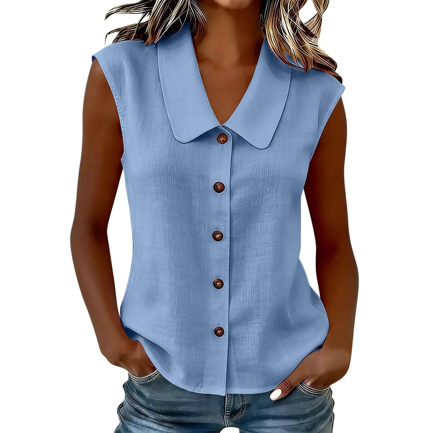 Camisa Celinea™ De Lino Y Algodón Con Cuello Elegante Y Botones Frontales