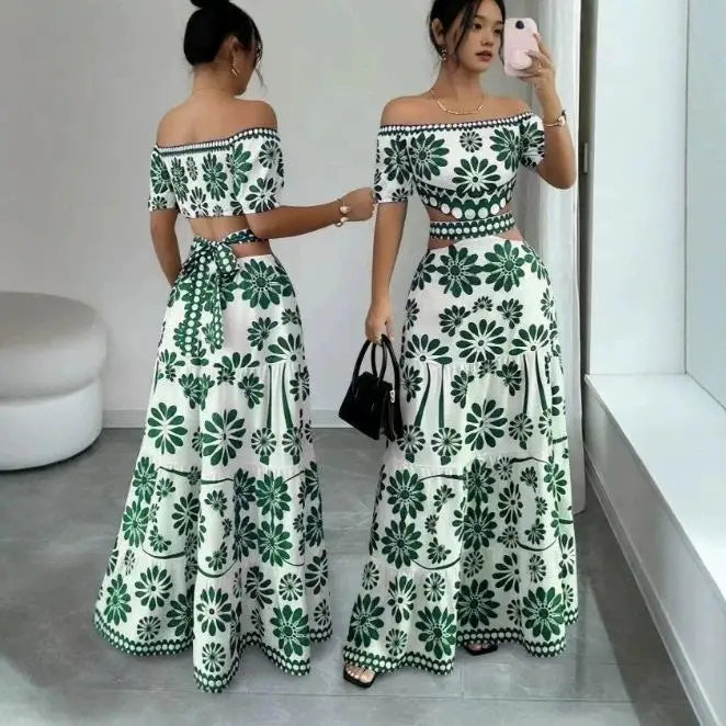 Vestido Amalina™ Con Hombros Descubiertos, Abertura En La Cintura Y Estampado Elegante