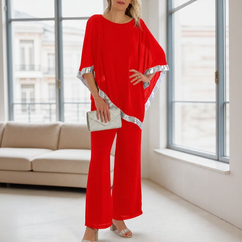 Conjunto Lola™ Blusa Oversize con Detalle Plateado en Contraste y Pantalón Palazzo