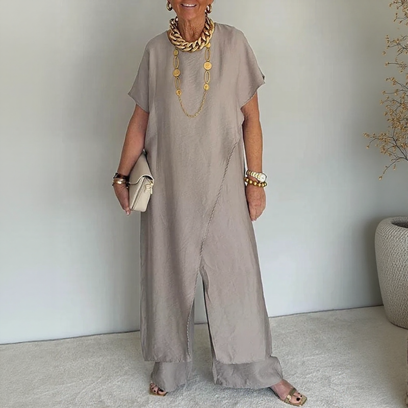 Conjunto Aurenya™ Con Túnica Asimétrica y Pantalón Palazzo Fluido