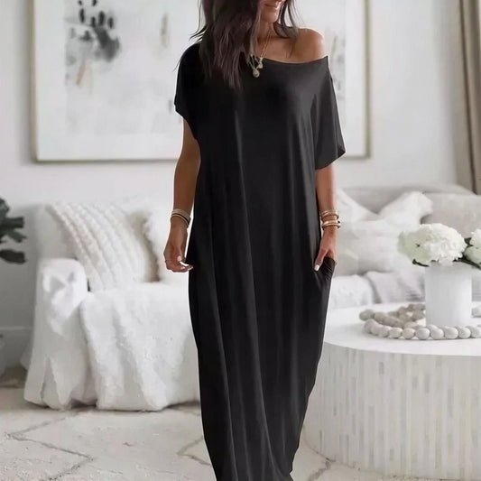 Vestido Maxi Daphne™ con Escote Amplio y Bolsillos Laterales