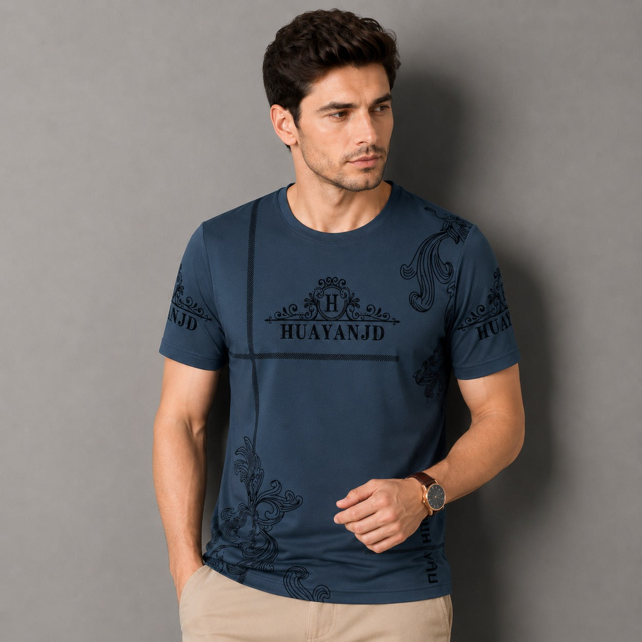 Camiseta Vittore™ con Estampado Ornamental, Cuello Redondo y Tejido Ligero