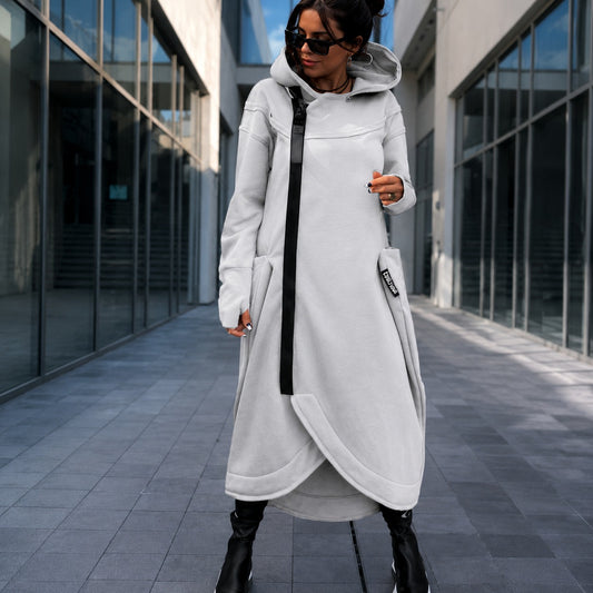 Abrigo Largo Oversize Maristel™ con Capucha, Cremallera y Puños con Abertura para el Pulgar