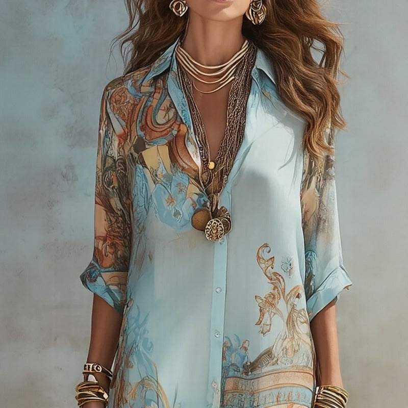 Vestido Camisero Largo Doravie™ Con Estampado Ornamental