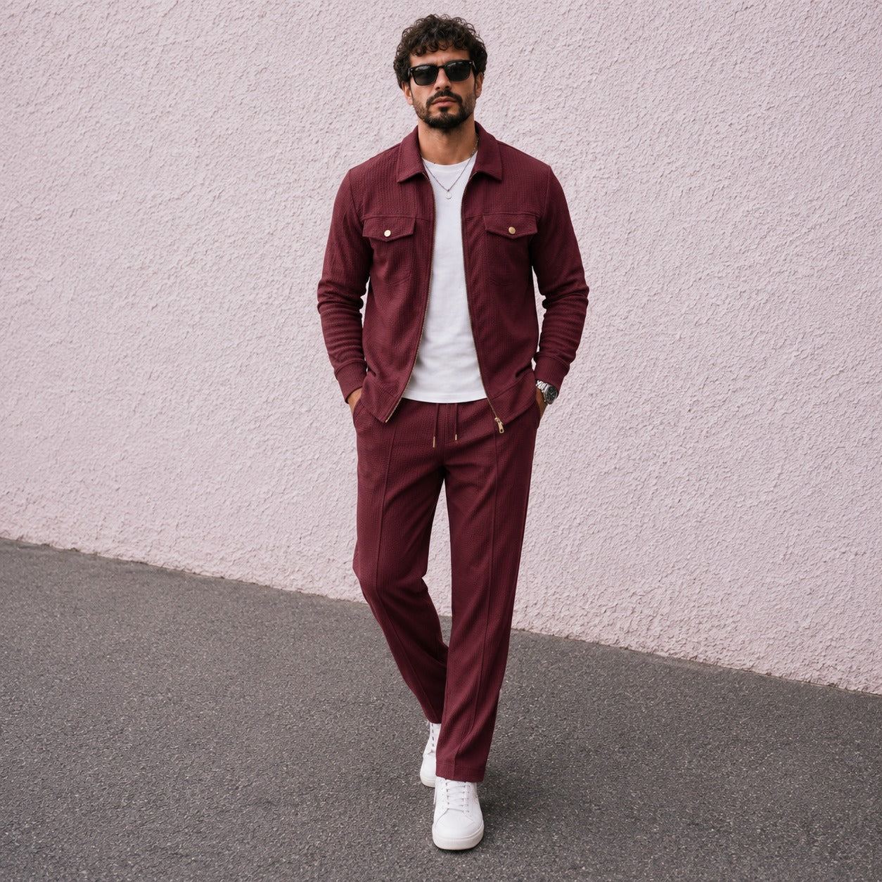 Conjunto Alvero™ con Sobrecamisa Texturizada, Cremallera y Pantalón Ajustable