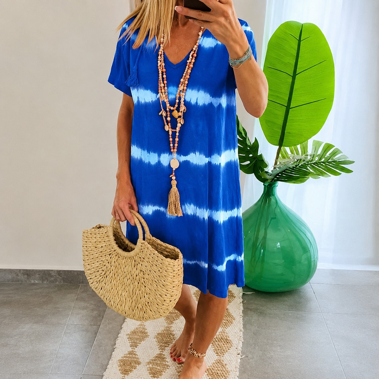 Vestido Carmela™ con Franjas Horizontales y Caída Suelta