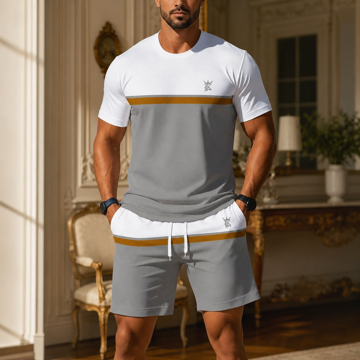 Conjunto Lorenzo™ con Camiseta Bicolor y Shorts con Cintura Ajustable