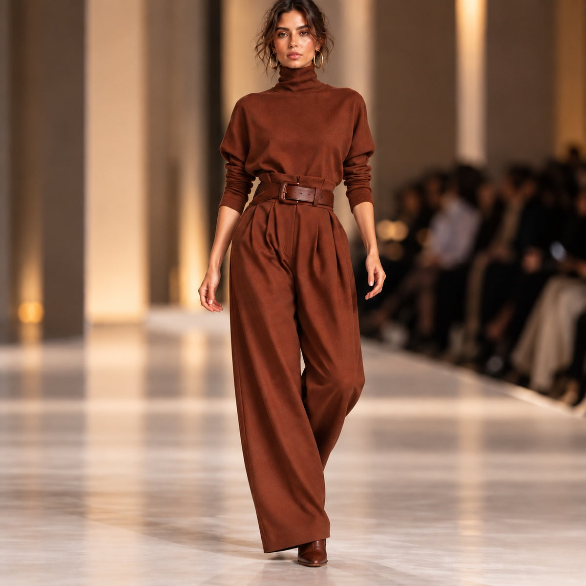Conjunto Estella™ de Estilo Elegante con Blusa de Cuello Alto y Pantalón de Sastrería con Cinturón