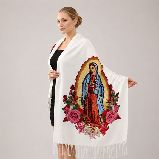 🔥 2x1 – Bufanda Guadalupe™ de Cachemira con Acabado Artesanal y Flecos Delicados
