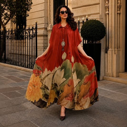 Conjunto Florenza con Sheer Overlay Floral / Elegancia Sin Esfuerzo y Versátil para Todas las Estaciones