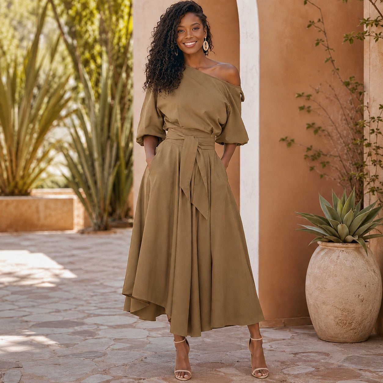 Vestido Verona Belle™ con Escote Versátil y Lazo Elegante en la Cintura