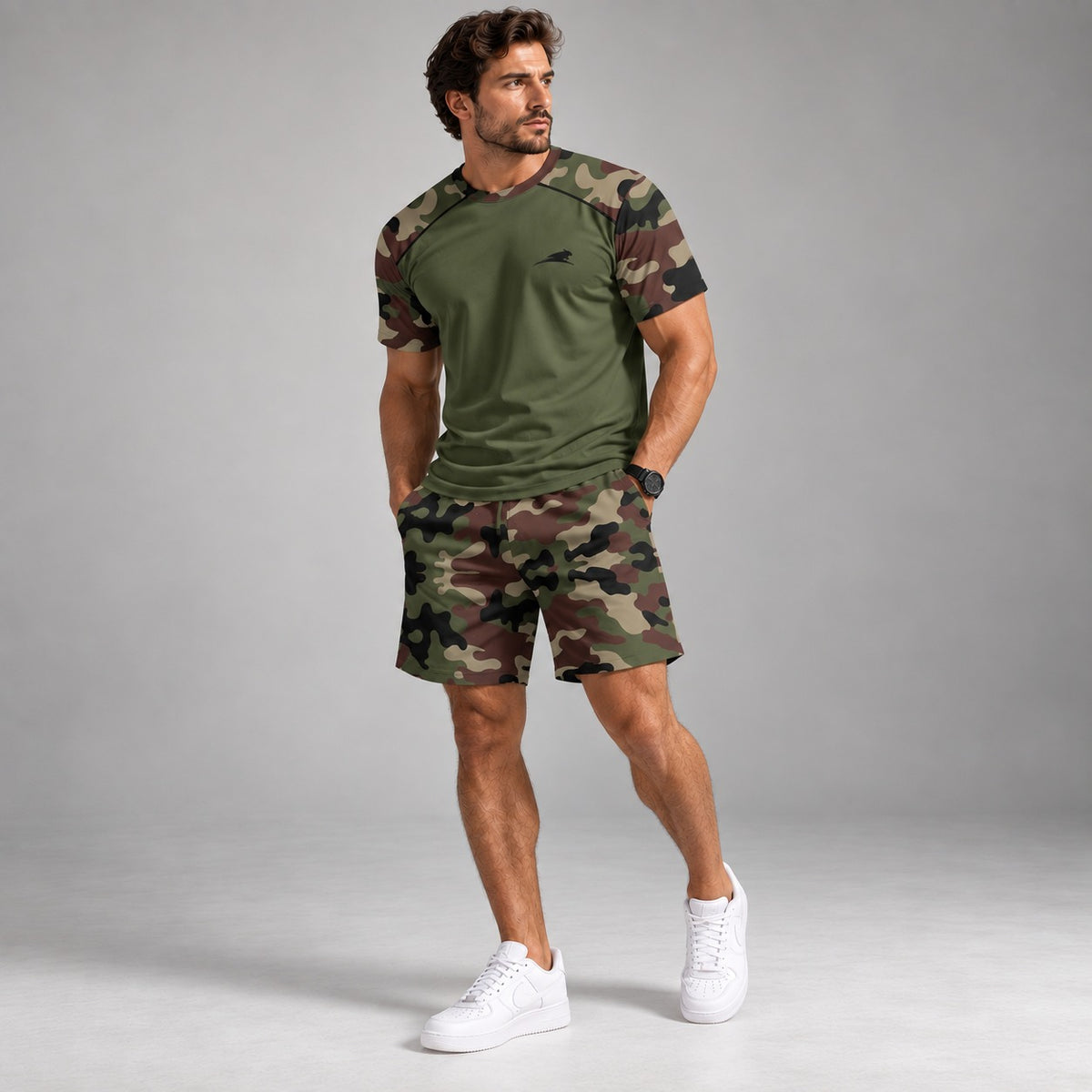 Conjunto Landon™ con Estilo Camuflaje, Camiseta de Manga Corta y Short con Cordón