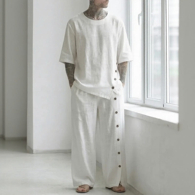 Conjunto Alessio™ con Camiseta Oversized, Pantalón de Corte Amplio y Detalle de Botones Laterales