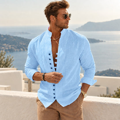 Camisa Farel™ con Cuello Mandarín, Mangas Largas y Estilo Old Money