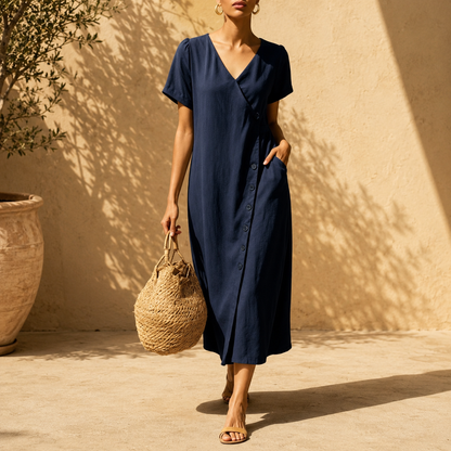 Vestido Midi Clarisa™ Con Escote En V Y Botones Elegantes