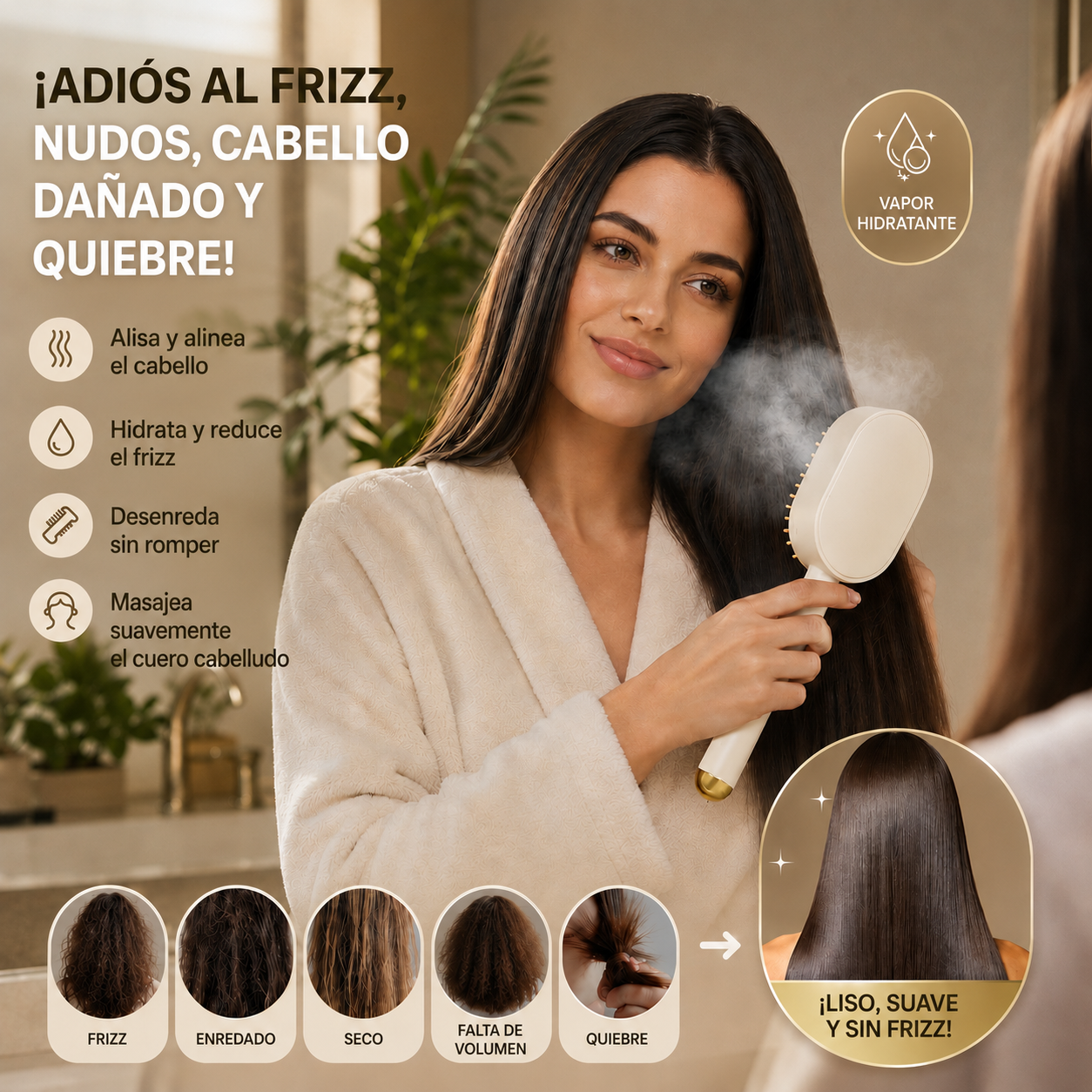 Cepillo Eléctrico 3 en 1 – Reduce el Frizz, Alisa y Masajea Sin Romper el Cabello