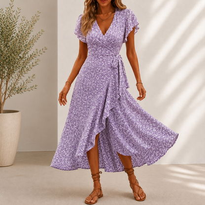 Vestido Midi Roselia™ Con Estampado Floral, Falda Cruzada de Corte Evasé y Escote en V
