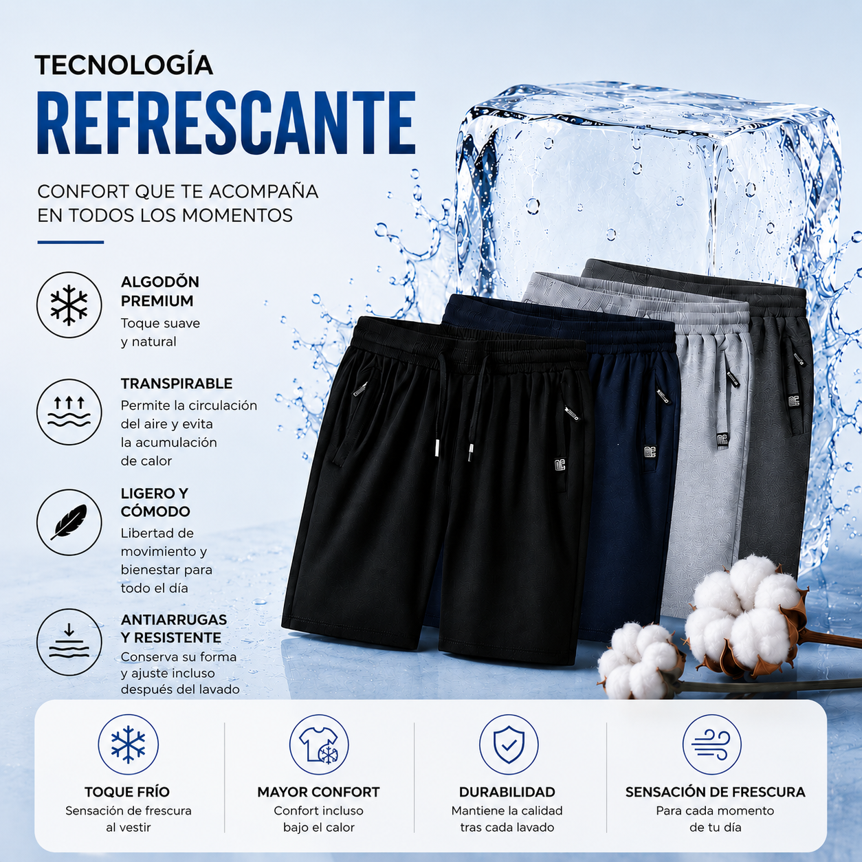 Bermuda Iron™ de Algodón Premium con Tecnología Refrescante