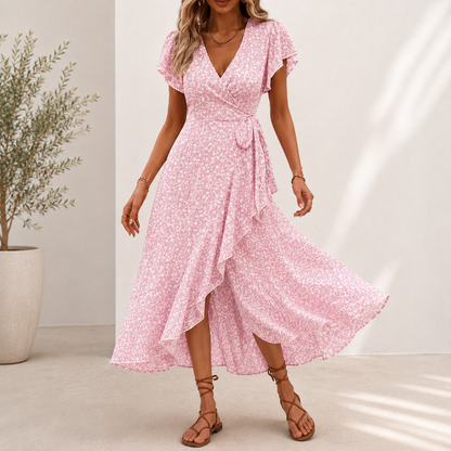 Vestido Midi Roselia™ Con Estampado Floral, Falda Cruzada de Corte Evasé y Escote en V