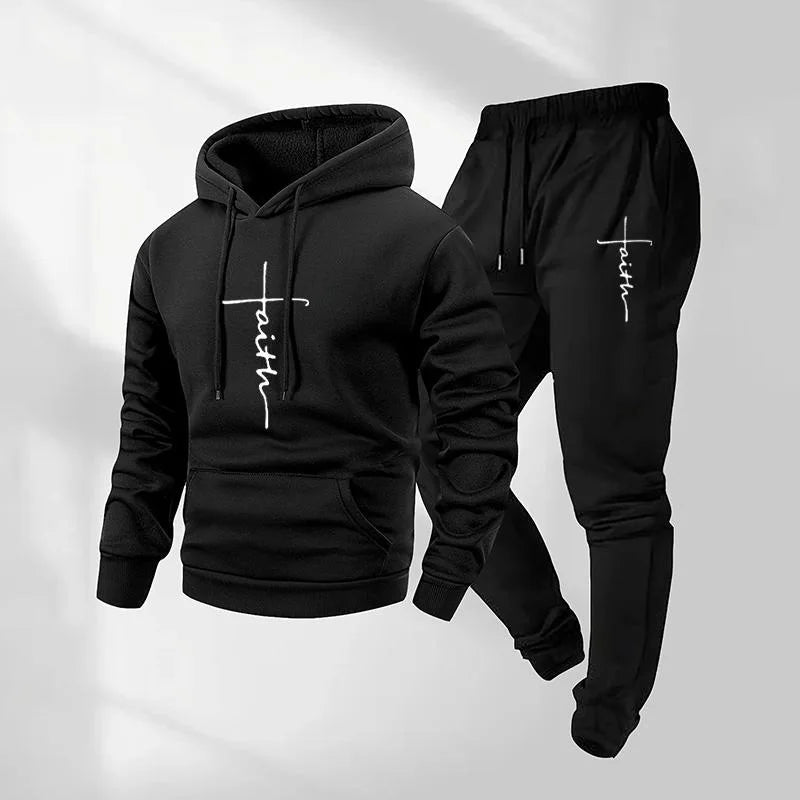 Conjunto Raviel™ con Estampado Faith, Sudadera con Capucha y Pantalón Jogger