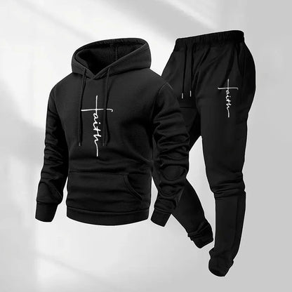 Conjunto Raviel™ con Estampado Faith, Sudadera con Capucha y Pantalón Jogger