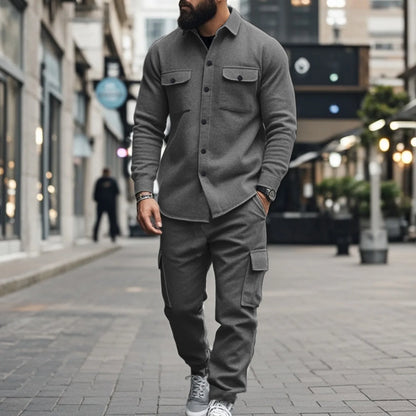 Conjunto Leandro™ de Felpa con Camisa de Manga Larga y Pantalón Cargo