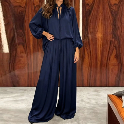 Conjunto Maristela™ con Blusa de Lazo Fluida y Pantalón de Pierna Ancha