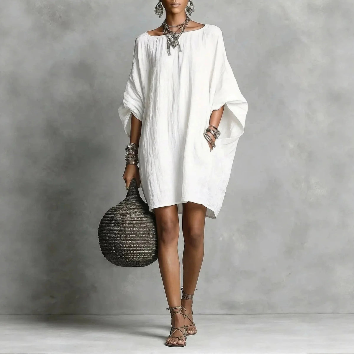 Vestido Cecilia™ con Corte Amplio, Mangas Amplias y Escote Redondo