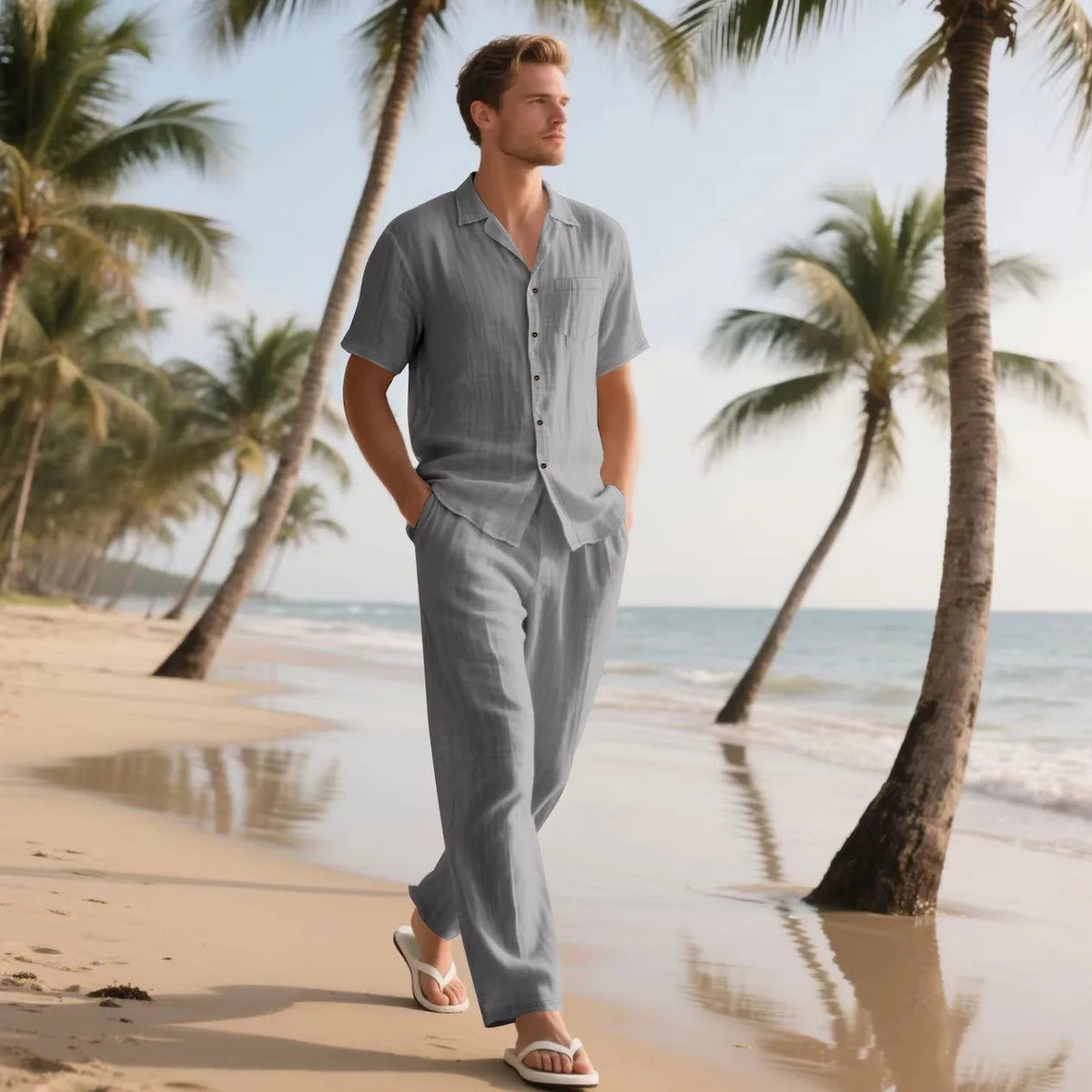 Conjunto Leandro™ con Look Sofisticado, Camisa de Manga Corta y Pantalón Recto