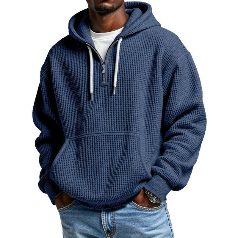 Sudadera Leon™ con Textura Waffle Sutil, Capucha y Medio Cierre