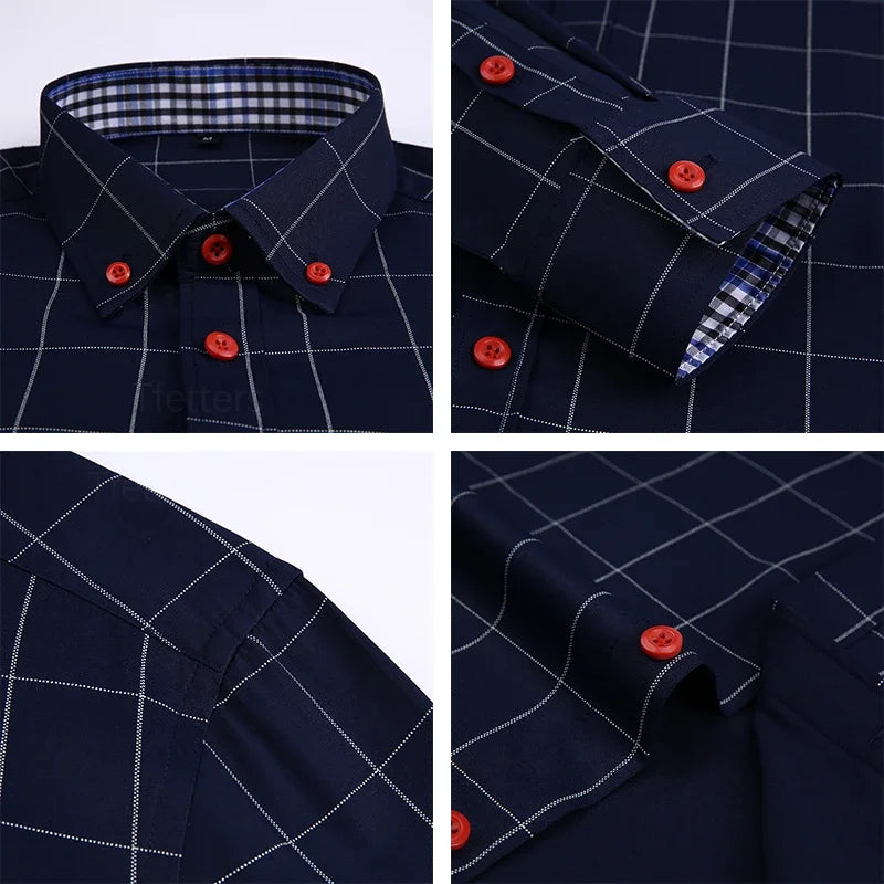 Camisa Alaric™ con Estampado de Cuadros, Cuello Abotonado y Botones Contrastantes
