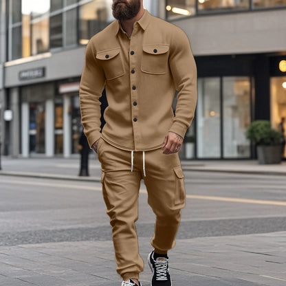 Conjunto Leandro™ de Felpa con Camisa de Manga Larga y Pantalón Cargo