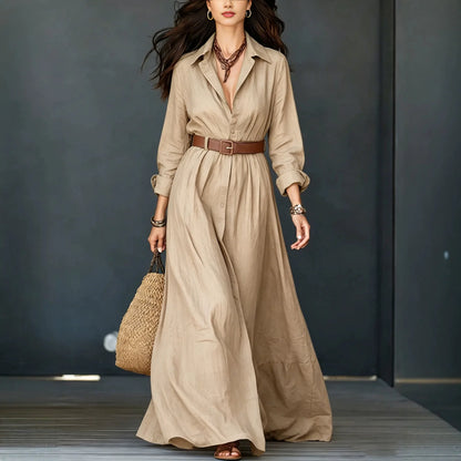 Vestido Delfina™ con Cuello Elegante, Botones Minimalistas y Cinturón de Regalo