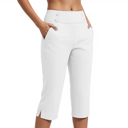Pantalón Capri Juliana™ con Cintura Alta, Botones y Bolsillos Laterales