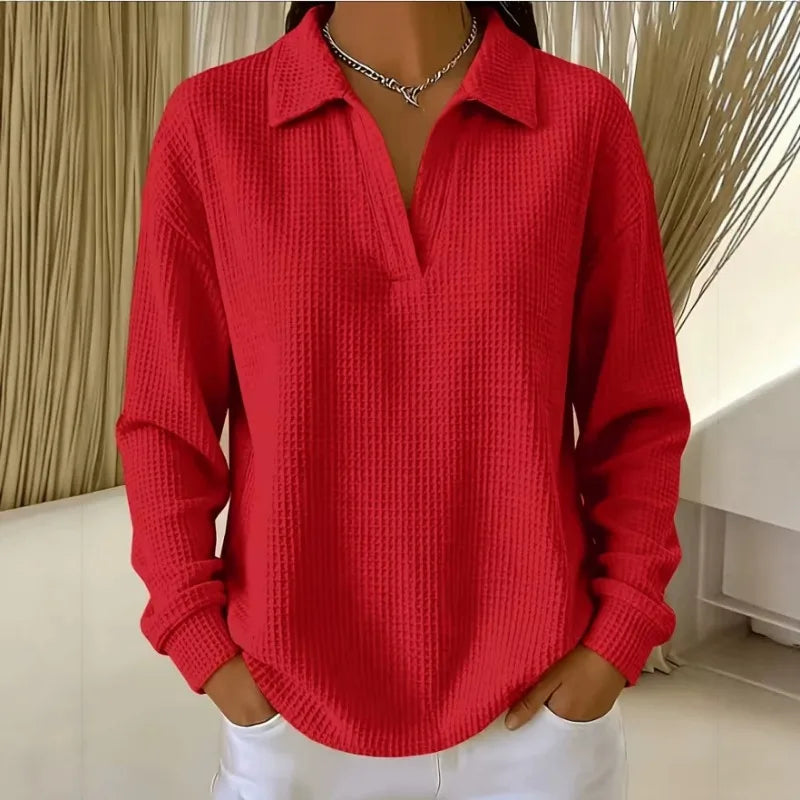 Blusa Luma™ con Tejido Texturizado, Cuello Clásico y Corte Amplio