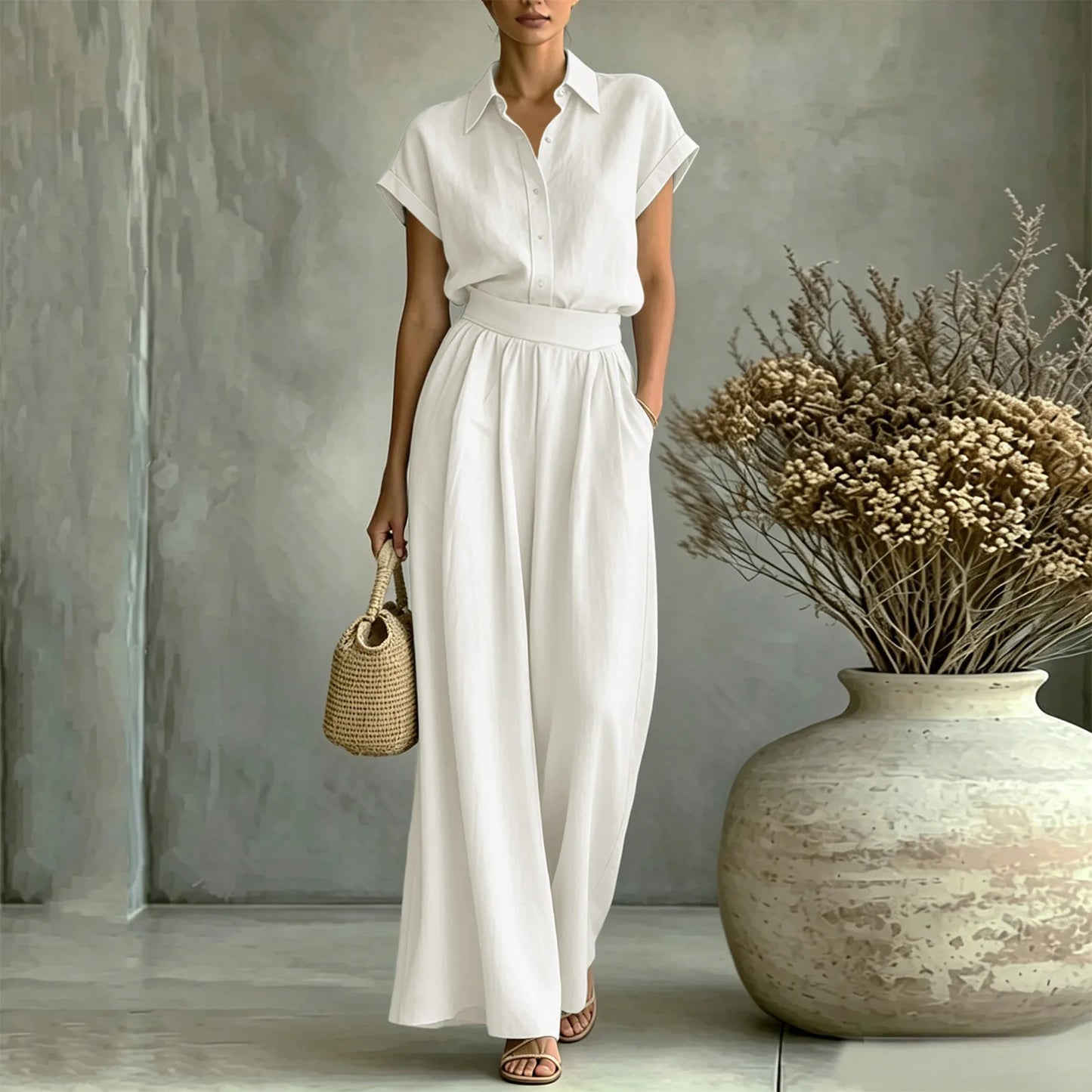 Conjunto Aurea™ con Camisa de Cuello Clásico y Pantalón de Talle Alto