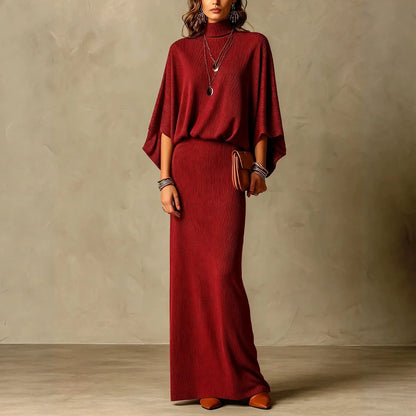 Conjunto Vicenza™ con Blusa de Cuello Alto y Falda Larga de Corte Recto