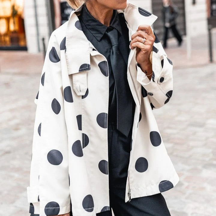 Chaqueta Varenne™ con Estampado de Lunares, Cuello Alto y Corte Amplio
