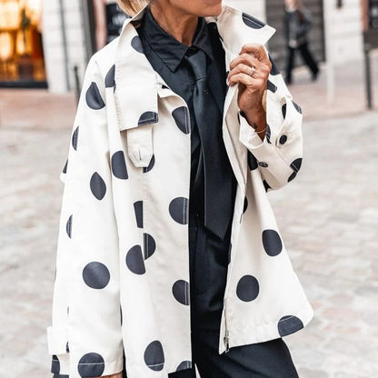 Chaqueta Varenne™ con Estampado de Lunares, Cuello Alto y Corte Amplio