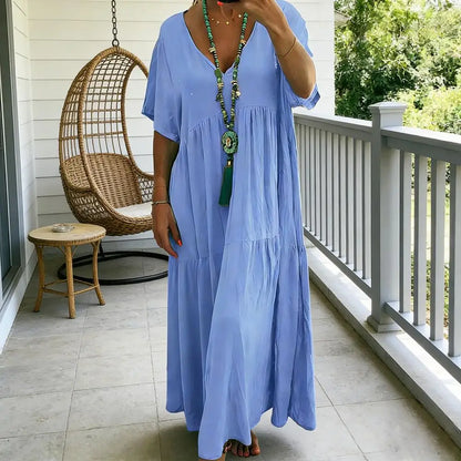 Vestido Liorenna™ en Lino de Algodón con Corte Suelto y Escote en V