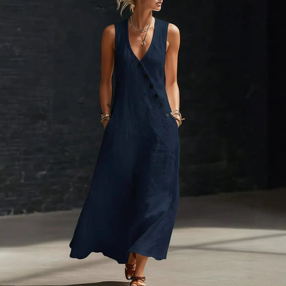 Vestido Midi Antonella™ con Botones Elegantes y Escote en V