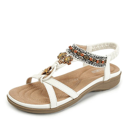 Sandalia Calyana™ con Aplicaciones Artesanales y Tira Elástica Trasera
