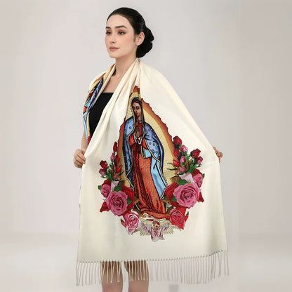 Bufanda Guadalupe™ de Cachemira con Acabado Artesanal y Flecos Delicados