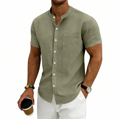 Camisa Montese™ En Lino De Algodón Con Cuello Mao