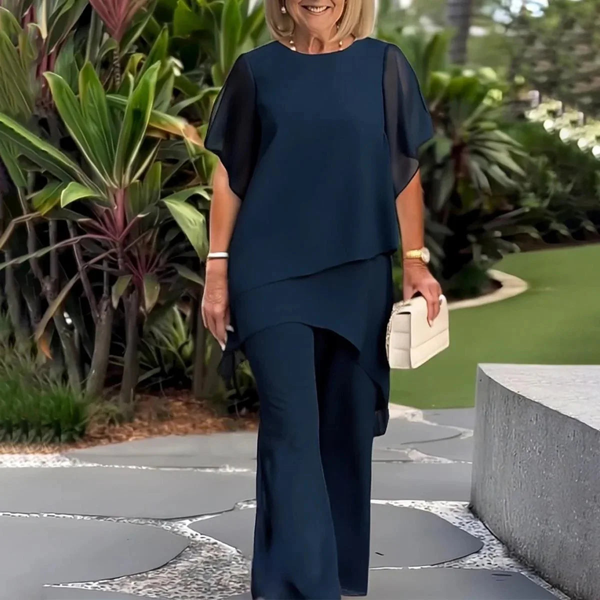 Conjunto Giorgia™ Blusa con Superposición en Capas y Pantalón Minimalista