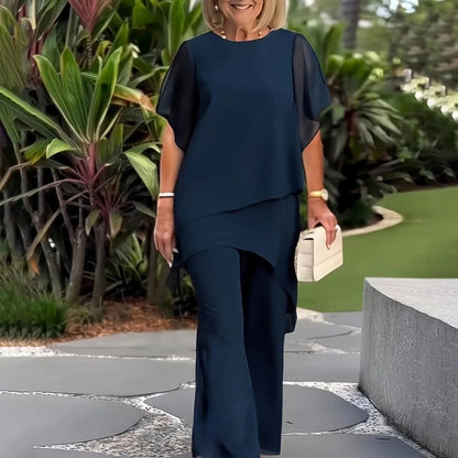 Conjunto Giorgia™ Blusa con Superposición en Capas y Pantalón Minimalista