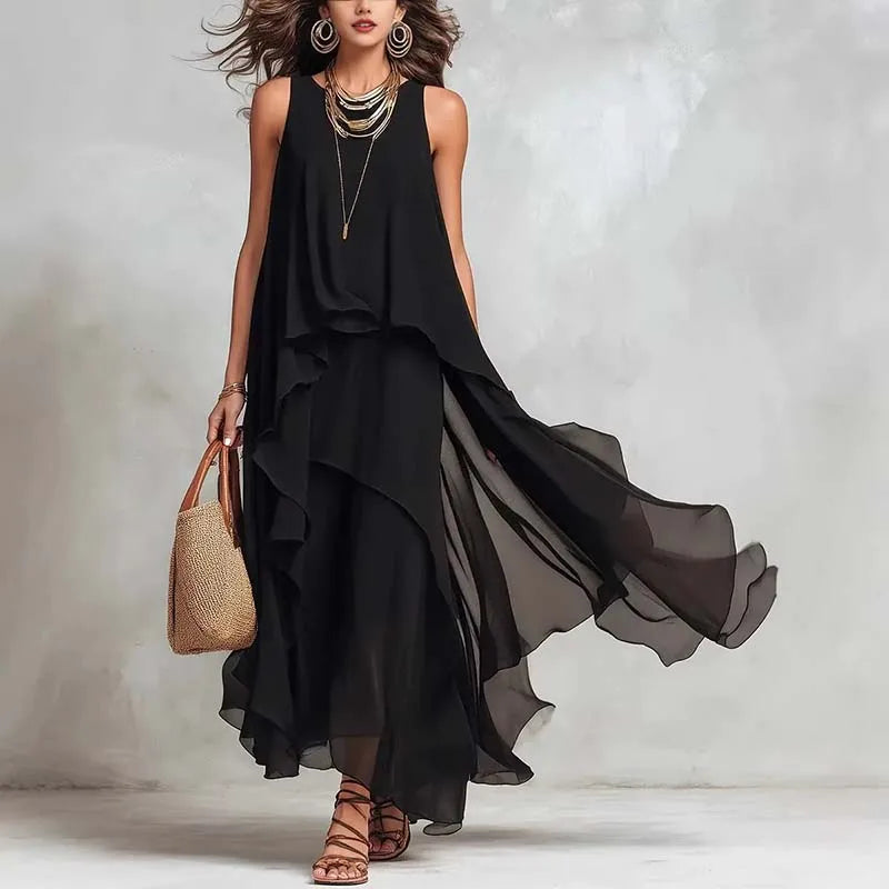 Vestido Catalina™ con Capas en Cascada y Silueta Elegante