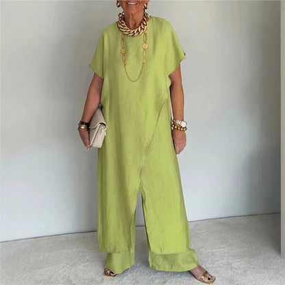 Conjunto Aurenya™ Con Túnica Asimétrica y Pantalón Palazzo Fluido