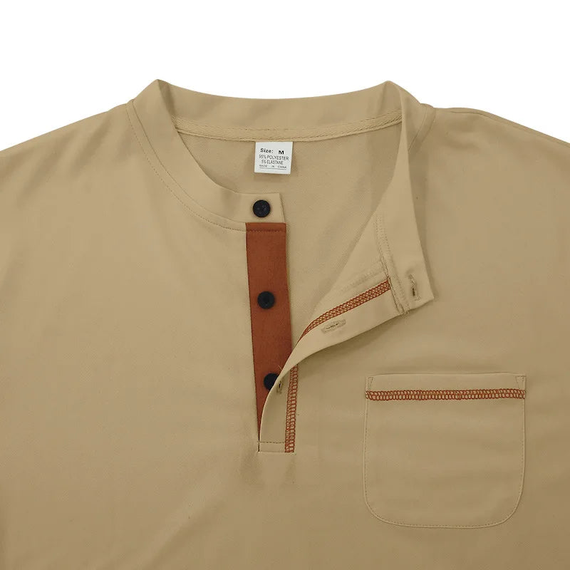 Camiseta Casual Tavren™ con Cuello Mao y Acabado en Contraste