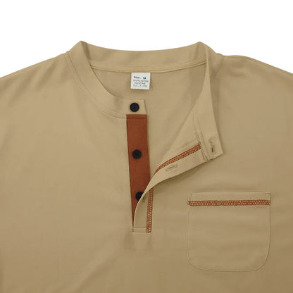 Camiseta Casual Tavren™ con Cuello Mao y Acabado en Contraste